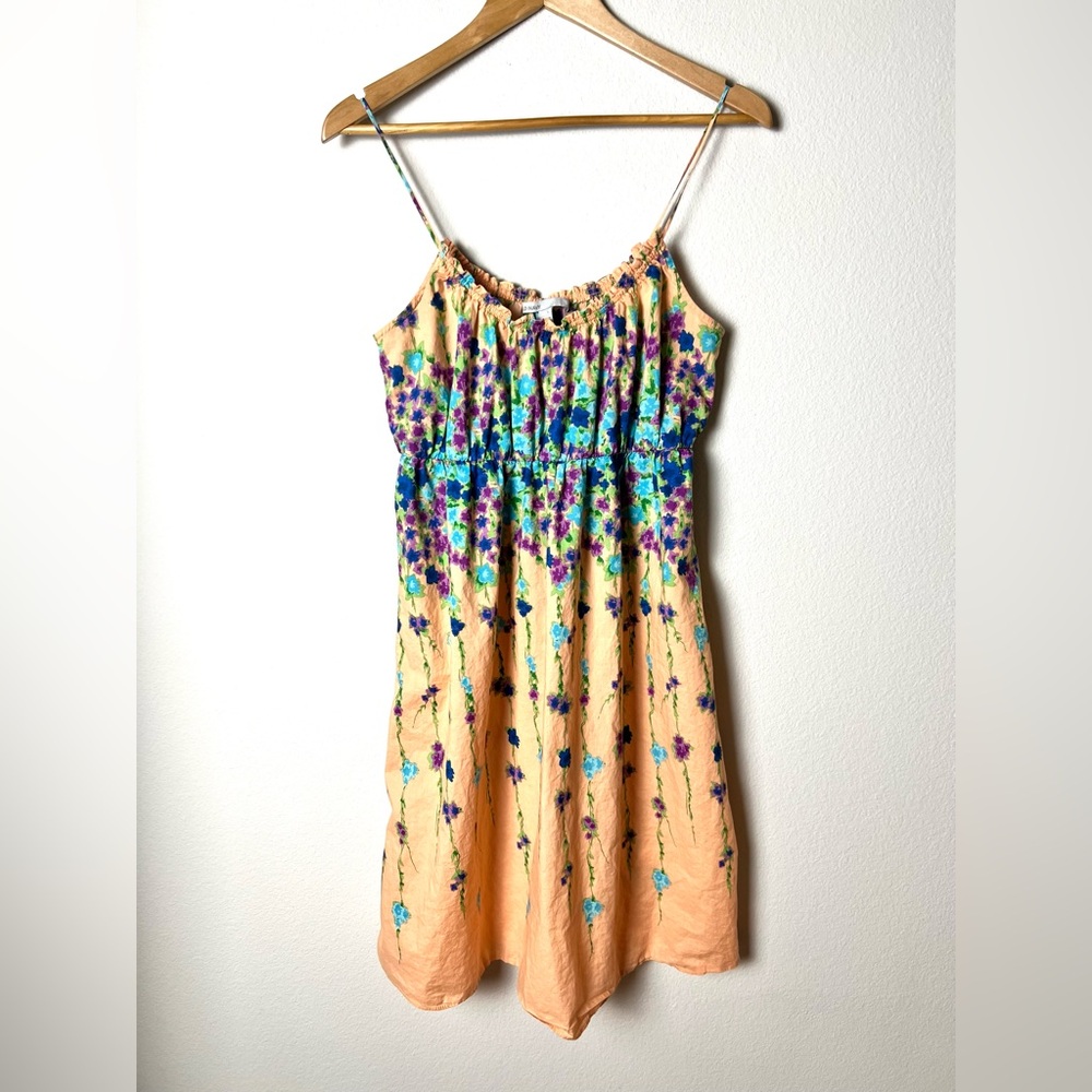 Old Navy Peach Floral Mini Dress with Teal & Purple Accents
